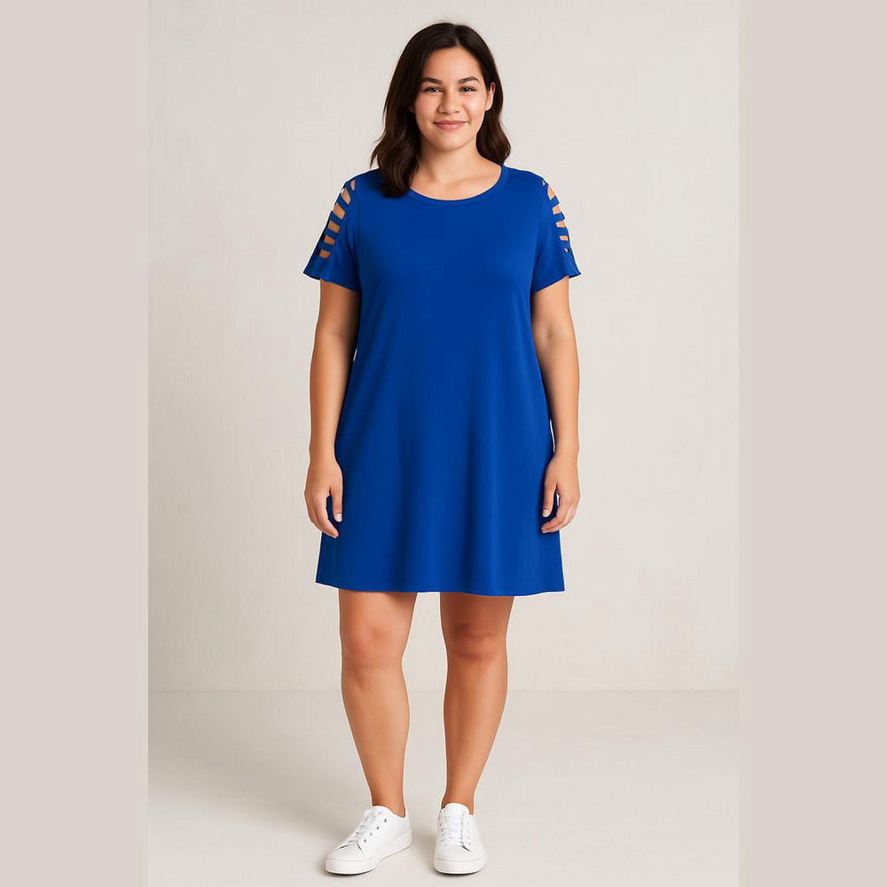 August Silk Royal Blue Cold Shoulder Shift Dress Medium